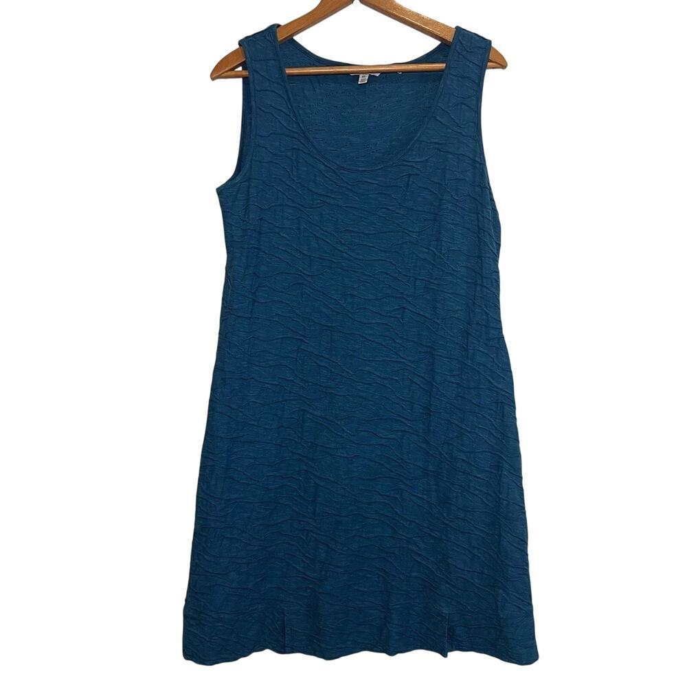 Toad & Co Samba Wave Dress Size XL Teal Blue Tank Summer Cotton Textured Casual